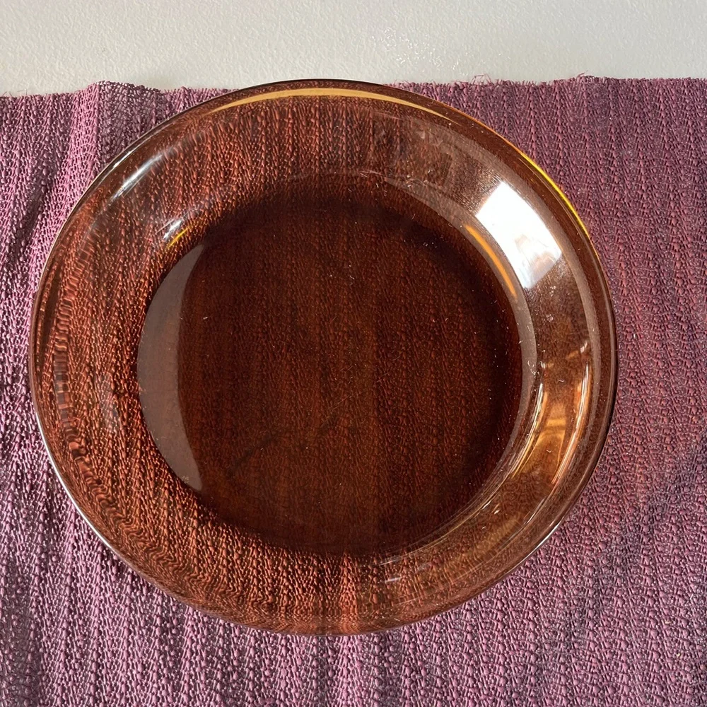 VINTAGE ANCHOR HOCKING‎ #460 9in AMBER GLASS PIE PLATE GOOD USED CONDITION